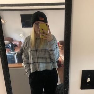Gray Plaid Cropped Crewneck